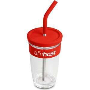 Kooshty Slurp Glass Kup & Straw - 480ML - Red